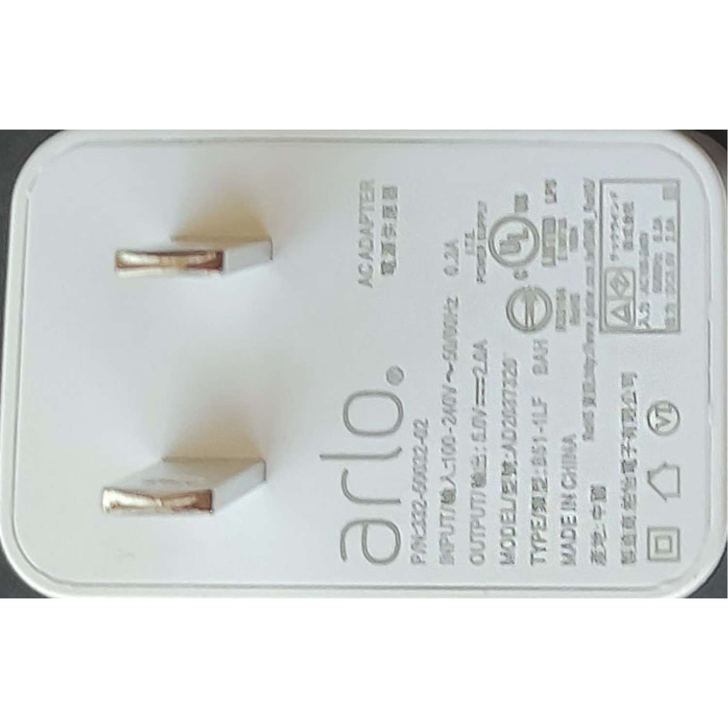ADAPTADOR AC ARLO / NUMERO DE PARTE AD2037320 / 332-50032-02 / ENTRADA: 100-240V AC / SALIDA: 5.0V DC- 2.0A  / 332-50032-03	 - Imagen 2